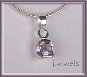 Amethyst emerald cut Pendant Necklace sterling silver  