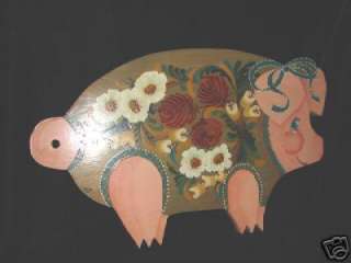 Large 17 inch Hand Painted Pig By Artist Wood Plaque  