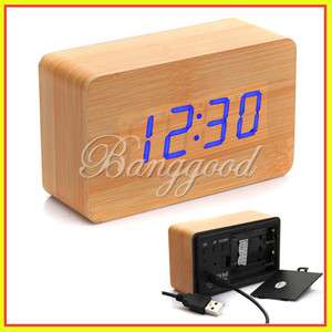 Modern Wooden Wood USB/AAA Digital Red LED Alarm Clock Calendar 