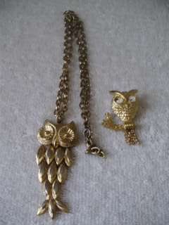   Owl Jewelry Necklace Pendant & Brooch/Pin AVON Gold Toned NICE  