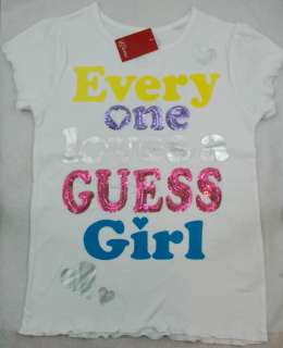GUESS JEANS White Logo Sequin Front T shirt for Girls [NEW 2011 