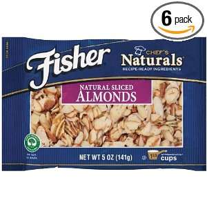 Fisher Almonds, Natural, Sliced, 5 Ounce Packages (Pack of 6)  