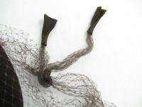 Vintage Ladies Brim Hat Cloche Brown Wool Netting Bow  