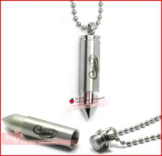Mens Stainless Steel Scorpio Pill Case Bullet Necklace  