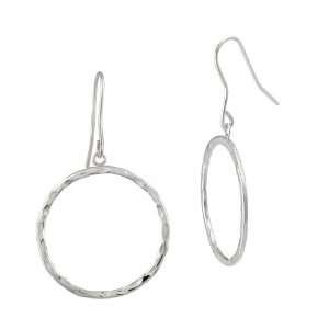    Sterling Silver Hammered Open Circle French Wire Earrings Jewelry