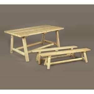   Natural Cedar Log Style Wooden Picnic Table & Benches: Patio, Lawn