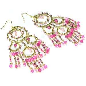  Pretty in Pink Beaded Antique Hoop Earrings   Fashion 