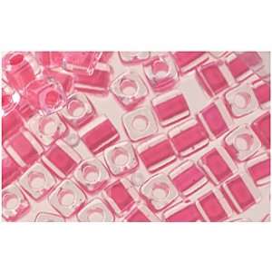  Rose Pink Lined Crystal Glass Cube Beads Made in Japan 