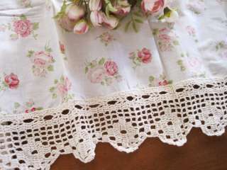 Chic Pink Rose Crochet Lace Cotton Café Curtain  