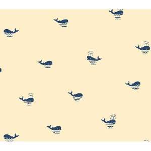  Beige and Navy Whale Toss Wallpaper
