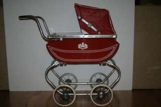 Vintage 1960s Red Metal Hubco Doll Carriage Pram Stroller  
