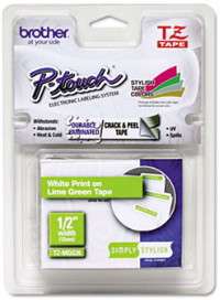 Brother TZMQG35 P Touch Label Tape, White on Lime Green  
