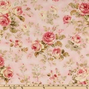  44 Wide Large Rose Floral Pink Fabric By The Yard: Arts 