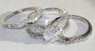 SET OF 3 BAGUETTES ROUNDS SIMULATED DIAMOND ENGAGEMENT WEDDING RING 
