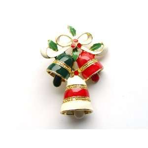 Enamel Merry Christmas Happy Holiday Jingle Trio Bells Ornament Gift 