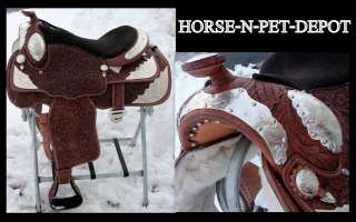   OIL LEATHER WESTERN horse SADDLE TRAIL BROWN LOADED SILVER TOOL SHOW