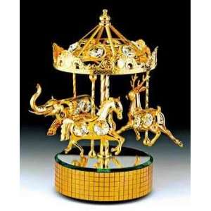   CAROUSEL 24K Gold Swarovski Crystal Music Box Figure