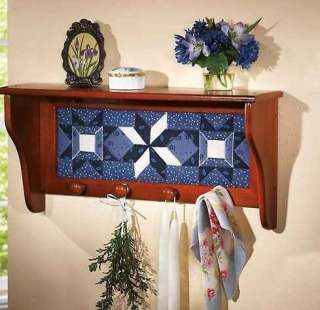 Wooden Country Blue Patchwork Folk Art Shelf with Wooden Knobs  