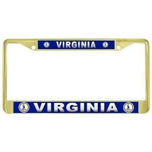   State Name Flag Gold Tone Metal License Plate Frame Holder Automotive