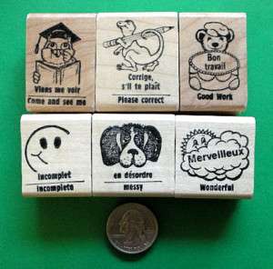 Teachers French/English Rubber Stamps, Set of 6,  