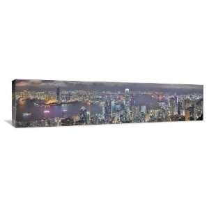 Hong Kong Night Skyline   Gallery Wrapped Canvas   Museum Quality 