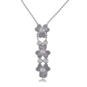  Diamond Flower Necklace 14K White Bezel Set Diamonds 