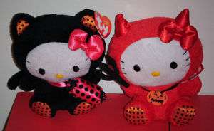 Hello Kitty Halloween Black Cat & Red Devil TY Halloween Beanie Babies 