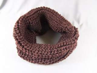 Dk Brown soft big chunky knit cowl neck circle infinity endless loop 