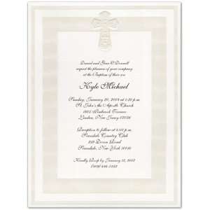 Double Pearl Border With Cross Baptism Christening Invitations   Set 