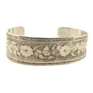   Style Sterling Silver Floral & Foliate Engraved Cuff Bracelet: Jewelry