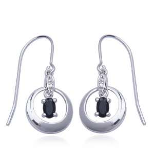   : Sterling Silver Sapphire and Diamond Accent Round Earrings: Jewelry