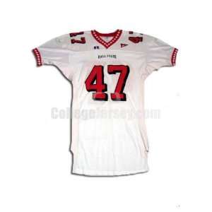 White No. 47 Game Used Ball State Russell Football Jersey  