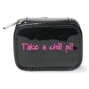 Embroidered Black Patent Take a chill pill Pill Case Weekly Vitamins 