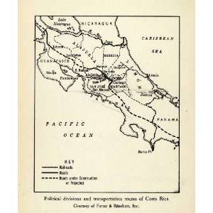   Costa Rica Map Railroad Roads   Original Halftone Print Home