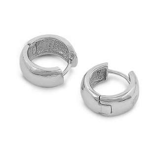  Sterling Silver Plain Huggie Hoop Earrings: Jewelry
