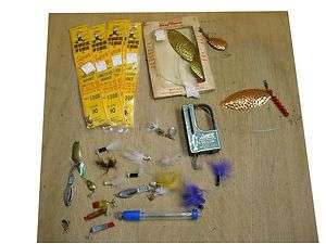 Lot of Vintage Fishing Tackle Lures Hooks Dave Davis Spinners Tools 