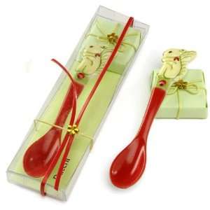 Baby Favors   Red & Green Porcelaine Spoon & Chocolate