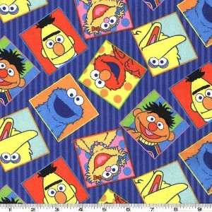  45 Wide Sesame Street Flannel Characters Blue Fabric By 