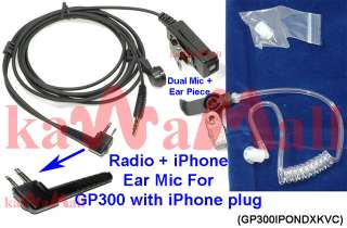 Heavy Duty Duo Dual Ear Mic for Motorola GP300 + iPhone  