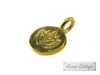 Karen Hill Tribe Silver  Gold vermeil Lotus Printed Flat Round Charm 