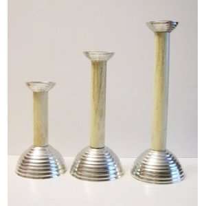  Silver Tone Champagne Color Candle Holders   Set of 3 