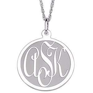   Sterling Silver Engraved Monogram Disc Pendant   Personalized Jewelry
