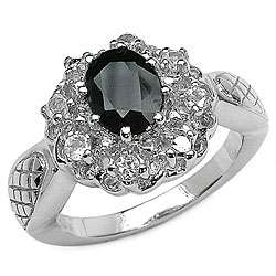   Silver Black Sapphire and White Topaz Ring (Size 7)  
