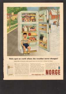 1955 Print Ad Norge Refrigerator Weather Never Changes  