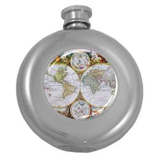 Antique World Map Stainless Steel Hip Flask 5 oz Gift  