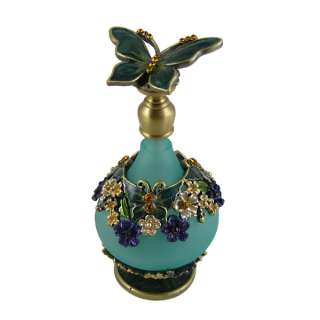   butterfly perfume bottle bejeweled Victorian style green blue floral