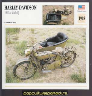 1918 HARLEY DAVIDSON 1000cc MODEL J w/SIDECAR BIKE CARD  