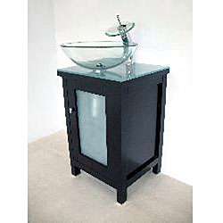 Modern Solid Wood Cabinet/ Round Glass Sink Bathroom Vanity 