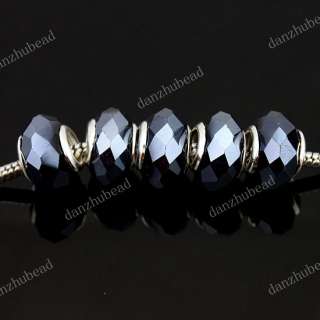 20X BLACK FACETED CRYSTAL GLASS EUROPEAN BIG HOLE CHARM BEADS FINDINGS 