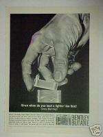 1962 Bentley Butane Cartridge Lighter Art Trade Print Ad  